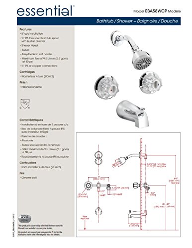 Belanger EBA58WCP 2-Handle Tub & Shower Comlete Faucet Set with Swivel Showerhead, Polished Chrome