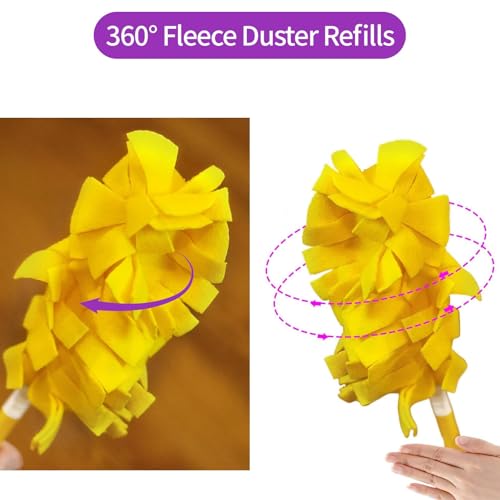 Image of 6 Pack Colored Fleece Duster Refills with 1 Long Handle, 7.3x4.7 Inch Reusable Washable Duster Refills for Cleaning Ceiling Fan Hardwoods Window Kitchen Floor for Swiffer Dusters Extended Handle