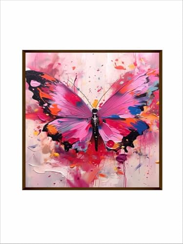 Image of Artsense Painting for wall decoration Abstract wall painting for living- butterfly painting for home decoration with frame-Multicolor /20x20 inches /(50x50 cm) (Pink)