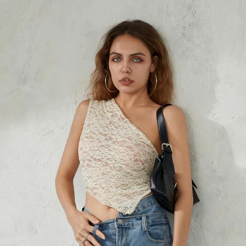 Going Out Tops for Women Lace Vest Sleeveless One-Shoulder Backless Irregular Summer Tops Clubwear for Party2