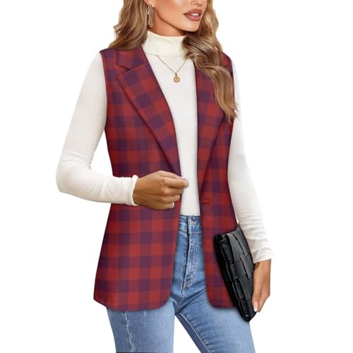 Women's Plaid Vest Sleeveless Suit Jacket Business Work Blazer Classic Vintage Twill & Plaid Print2