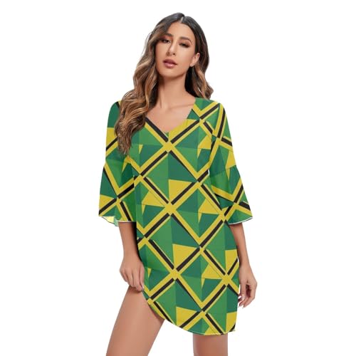 Robe d'été en mousseline de soie à carreaux vert et jaune légère pour plage