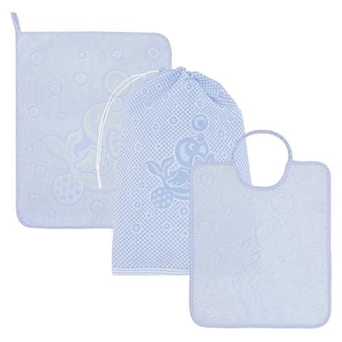 🦭 Dolce ricamo con foca e misure ideali – Il bavaglino con elastico (33x28 cm) è comodo e pratico, l’asciugamano con asola (40x50 cm) si appende facilmente e la sacca capiente (44x30 cm) è perfetta per il cambio.