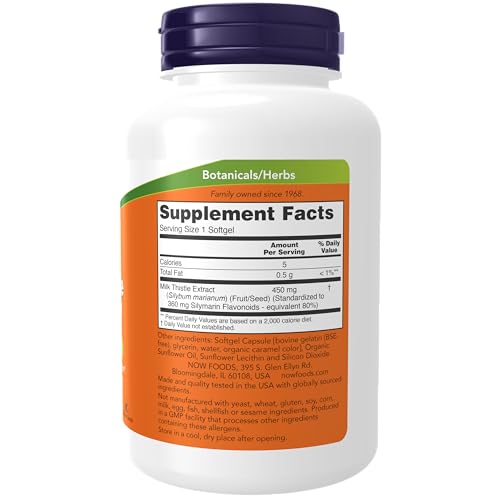 NOW Foods Supplements, Silymarin Milk Thistle Extract, Extra Strength 450 mg, 120 Softgels - Image 3