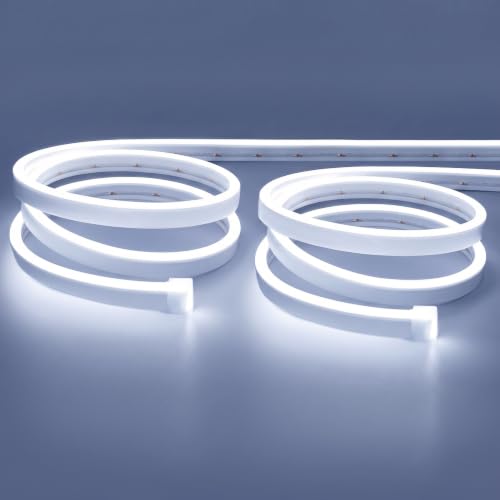 Image of Lamomo White Led Strip Lights 32.8Ft, 2 Roll Neon Rope Strip 0.39In /Cut, 12V Flex Waterproof Silicone DIY Neon Sign for Kitchen Bedroom Commercial Decor, 6mm Width(Power Adapter not Included)