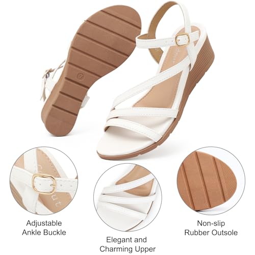 Image of Wedge Sandals for Women Dressy, Comfortable Summer Low Wedges Womens Open Toe Strappy Sandal
