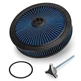 14" x 3" Round Air Cleaner Assembly, High Flow Carb Air Filter with Thru Lid, 5-1/8" Carb Neck, Washable Reusable Air Filter for Chevy Ford GMC SBC BBC Holley Edelbrock