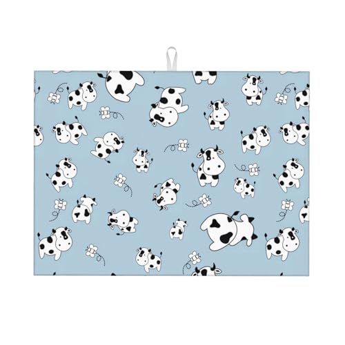 Zateem キッチン マイクロファイバー 水切り マット 食器乾燥マット 牛のパターン 抗菌速乾吸水マット 衛生 防カビ ドライングマット 丸めて収納 KHIY020