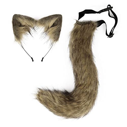 Lfzhjzc Animal Fox Ears Headband & Tail, Wolf Ears Tail Set, Costume Anime Cosplay, Big Furry Fox Tail Costume, para Accesorios de Disfraces de Fiesta de Halloween (Color : J, Size : One Size) Cover