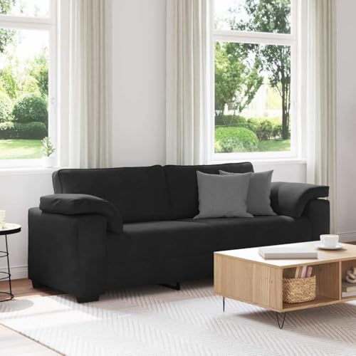 vidaxl Sofá de terciopelo negro de 3 plazas, sofá moderno para sala de estar/dormitorio, 219 x 77 x 82 cm