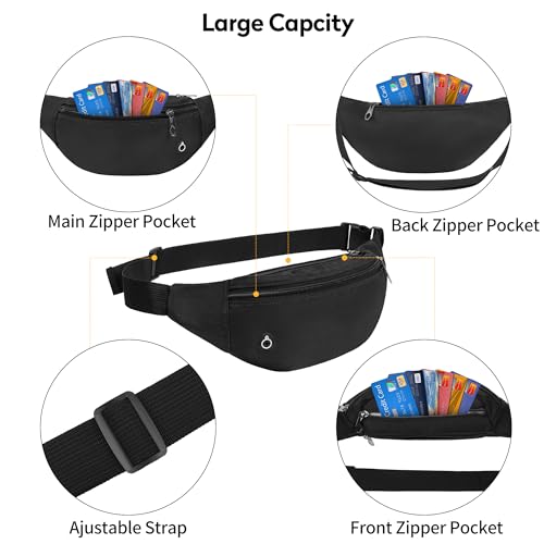 Frenou 1L Fanny Pack With 4-Zipper Pockets-Crossbody Bags For Women And Man-Crossbody Belt Bag With Adjustable Strap For Travel Running Hiking Walking Workout Black - Image 5