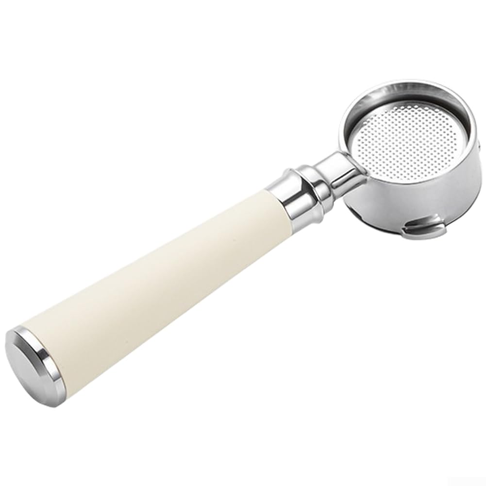 Mango portafiltro de acero inoxidable de repuesto para cafetera, diseño sin fondo para extracción precisa, gran capacidad para 1-2 tazas, mecanismo de cambio rápido, fácil de limpiar, blanco