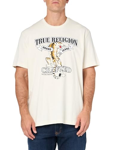 True Religion Men's Relaxed Tiger Tee, Winter White, S