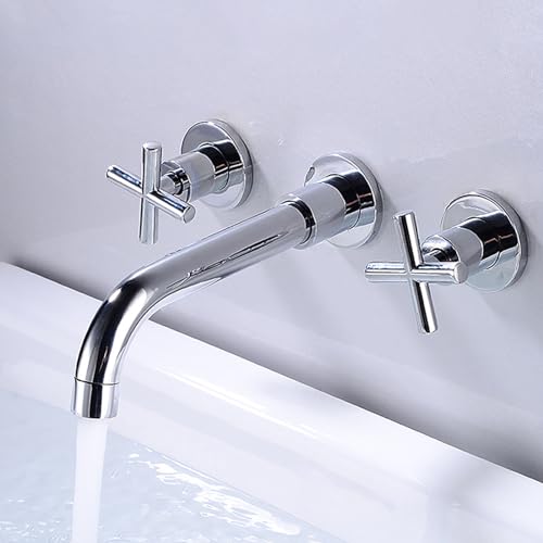 Bathroom Basin Mixer Tap Brabrass Tap Basin Mixer Tap Wall Mounted Basin Taps Chrome Concealed Bathroom Sink Faucet Dual Handles,Cross Handle