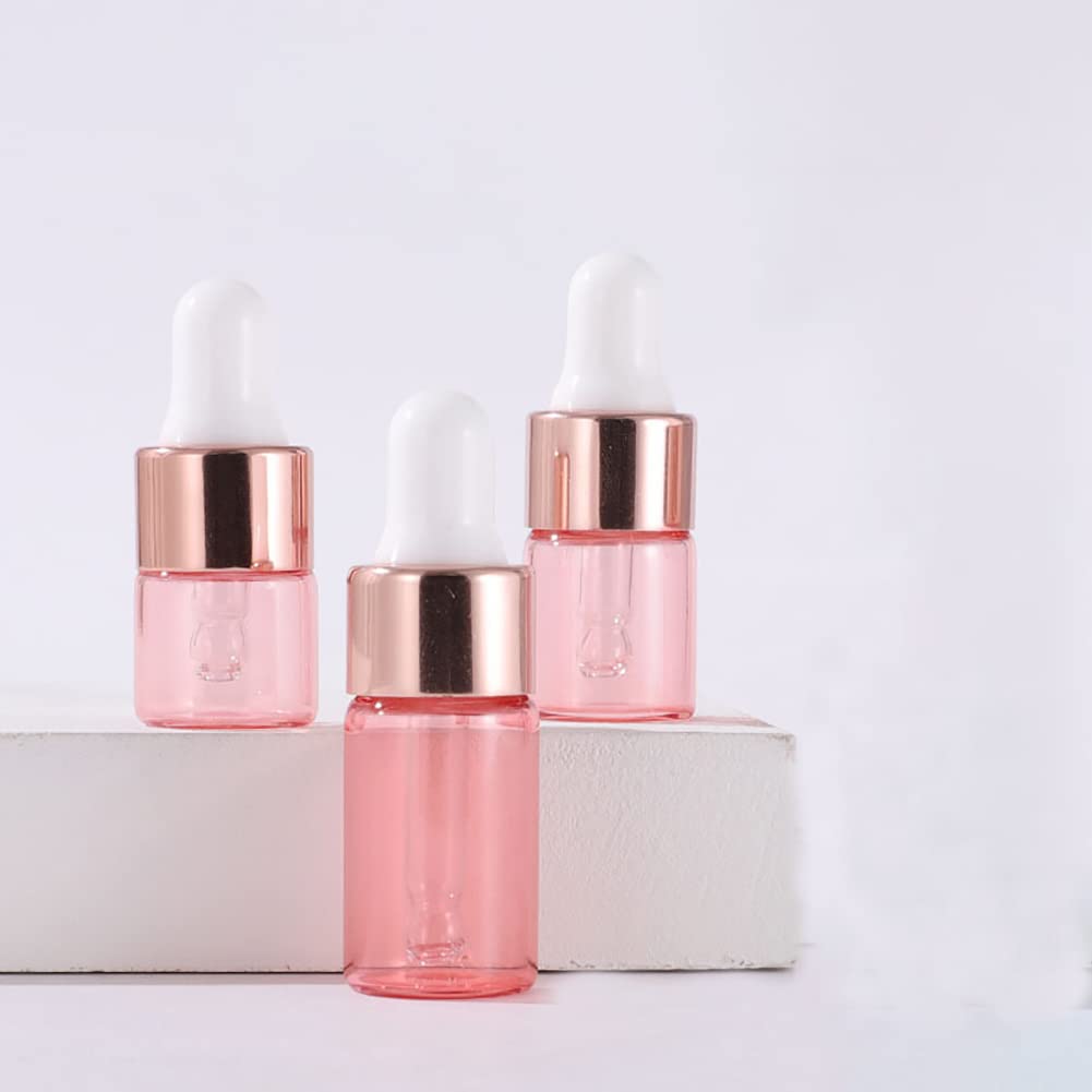 2 Stück Rosa Glas-Tropfflaschen 30 Ml | Für ätherische Öle & Parfüm | Mit Glastropfen