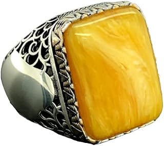 Men Silver Ring, Amber Stone Ring, Baltic Amber Ring, Ottoman Style Ring, Handmade Ring, 925k Sterling Silver Ring, Gift For Him