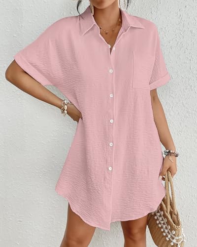 Image of Bsubseach Women Swimsuit Coverup Shirt Dress Button Down Bathing Suit Cover Up Beach Vacation Outfits