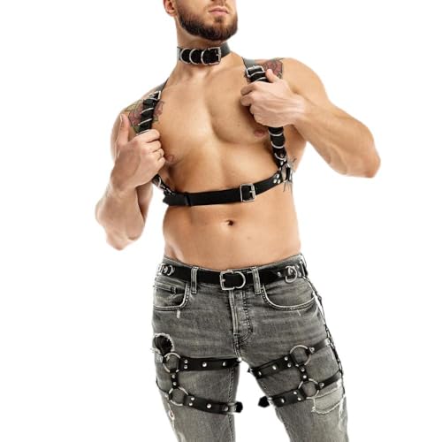 NICEMHAPU Men's Adjustable PU Leather Harness Set - Punk Black BDSM Bondage Body Strap, Perfect for Valentine's Day Carnival Role Play, Clubwear & Cosplay for Adults