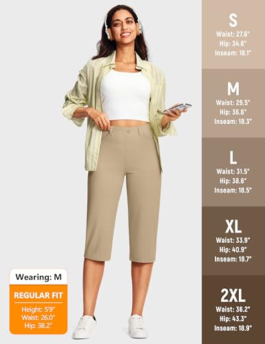 Image of ISEEGZ 14'' /18 inch Capri Pants for Women Dressy Stretch Pull On Womens Capris with Pockets Petite Summer Office Work Casual