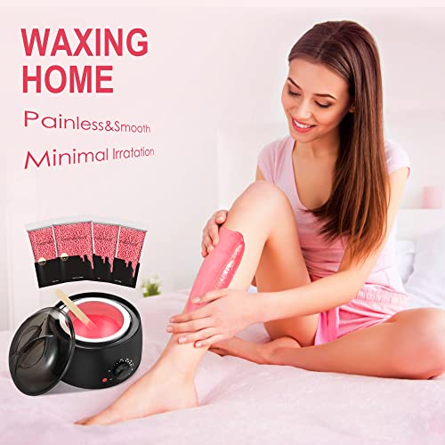 Waxing Kit for Coarse Hair Removal, Wax Warmer Kit for Brazilian Bikini with 14oz Rose Hard Wax Beans for Women Men Armpit Legs Eyebrow Body Home Waxing