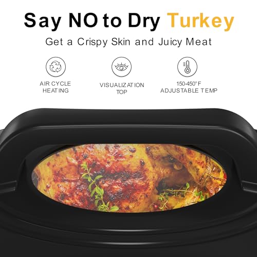 Roaster Oven, Electric Roaster Oven 26 Quart with Viewing & Self-Basting Lid, Turkey Roaster with Defrost & Warm Function, Large Electric Roaster Pan with Removable Pan & Rack, Stainless Steel, White