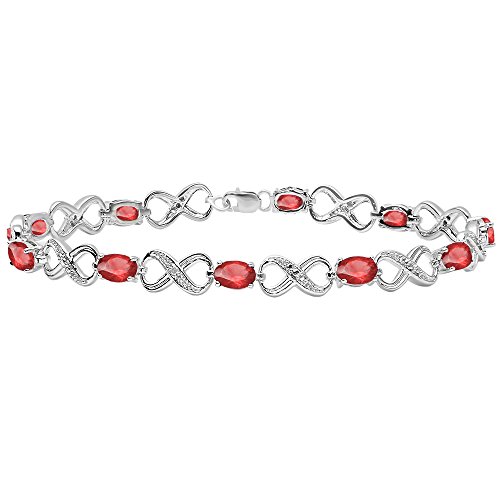 Dazzlingrock Collection Each 6X4 Mm Oval Lab Created Ruby & Round Diamond Infinity Link Bracelet, Sterling Silver #TOP9