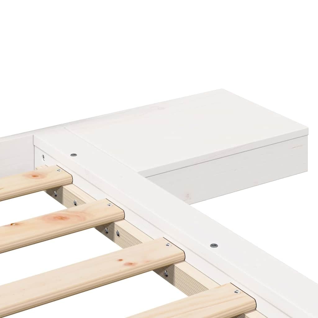 vidaXL Estructura de Cama Blanco 120 x 200 cm Madera | Incluye cabecero y mesas de noche, Dos mesas de noche por separado, Hecha de madera maciza de pino