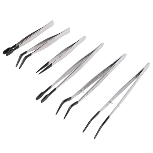 ZASCHMOY 6pcs -Pinzetten mit Gummibeschichtetem Set, Multifunktionaler Falscher Wimpern -Pinzetten, für Schmuckkollektoren für die Stempelsammlung, Elektronik, Elektronik