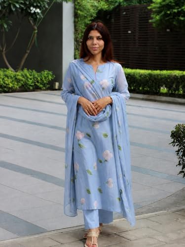 Image of ANNI Designer Viscose Printed Kurta for Women | Kurti Set Woman | Kurta with Pant & Dupatta | Straight Ethnic Suit | Indian Outfit Ladies Dress Stylish Traditional Clothing Office Party Fashion Look