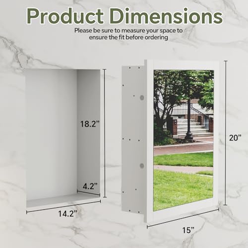 Armario empotrado para medicamentos de 14'' x 18'', con espejo, inserto de madera para tabique, estante empotrado para baño, reemplazo para armarios de medicamentos, almacenamiento para baño y sala de estar, blanco miniatura 2
