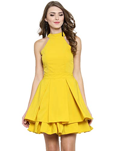 Image of Sera Women's Black Polyester Fit and Flare Pleated Midi Backless Dress