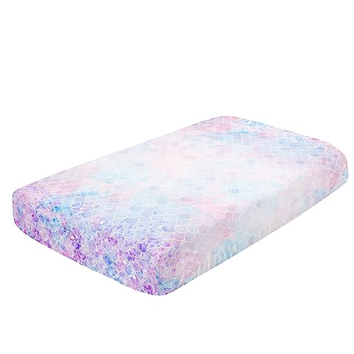Image of 3pcs Crib Bedding Set with Comforter, Sheet & Skirt, Butterfly Mermaid Scales Printed Nursery Bedding for Baby Boys & Girls (Butterfly Pink)