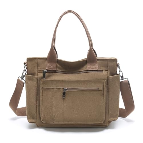 Sursee Canvas Tote Bags Large Capacity Shoulder Bags Multiple Pockets Totes with Long Strap for Easy Carry