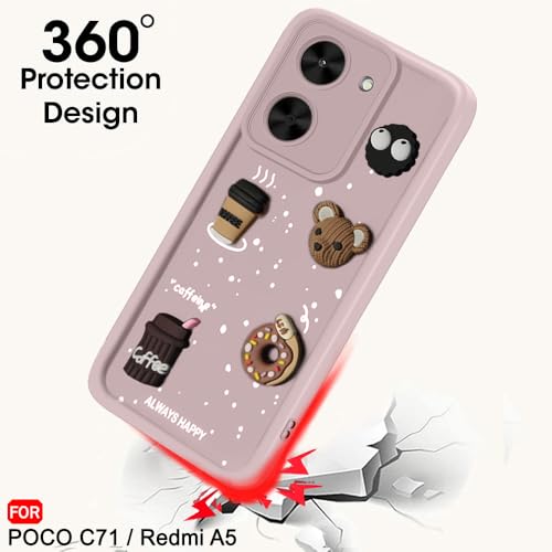 Image of TheGiftKart Back Cover Case for Poco C71 / Redmi A5 | Cute Fun Cartoon 3D Bear Coffee Case | Full Camera Protection | Shockproof Back Cover Case for Poco C71 / Redmi A5 (Silicone, Pink)