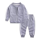 Oyolan Trainingsanzug für Baby Unisex Junge Mädchen Jogginganzug Einfarbige Langarm Jacke und Hose Sportanzug Frühling Herbst Babykleidung für 0-2 Jahre Grau 86-92