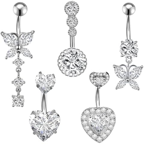 Firtink 5Pcs Stainless Steel Belly Button Bars Set Cover