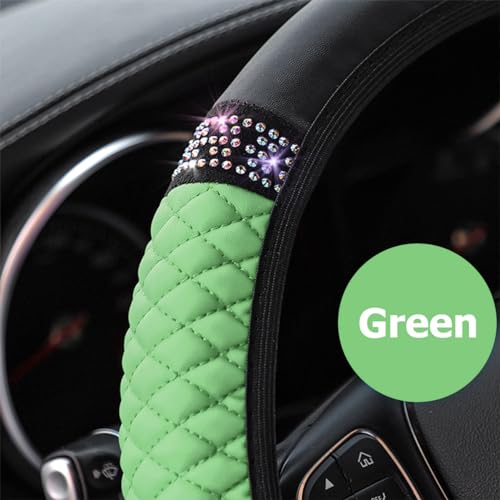 Image of Osilly Bling Car Steering Wheel Cover, 15 Inch Rhinestones Soft Leather Elastic Steering Wheel Protector, Sparkly Crystal Diamond for Women Girls (Green)