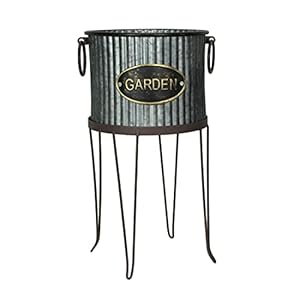 Zeckossetof2rusticfarmhousecorrugatedgalvanizedgreymetalroundindooroutdoorgardenplanterswithstandsplantpotswesterndecor1619incheshigh Urban Country Home Decor Zeckos set of 2 rustic farmhouse corrugated galvanized grey metal round indooroutdoor garden planters with stands plant pots western decor 16 19 inches high urban country home decor