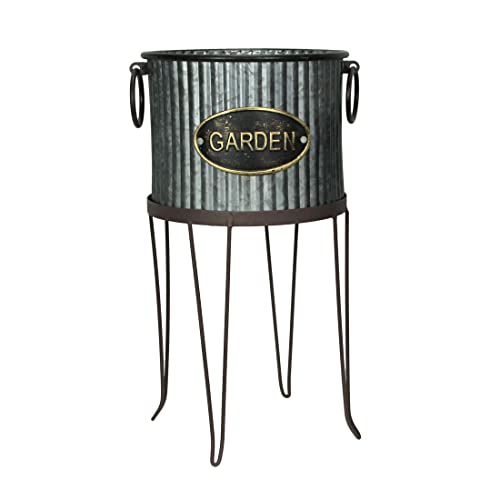 Zeckossetof2rusticfarmhousecorrugatedgalvanizedgreymetalroundindooroutdoorgardenplanterswithstandsplantpotswesterndecor1619incheshigh Urban Country Home Decor Zeckos set of 2 rustic farmhouse corrugated galvanized grey metal round indooroutdoor garden planters with stands plant pots western decor 16 19 inches high urban country home decor