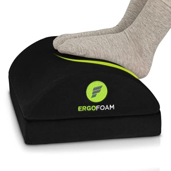 ErgoFoam Reposapiés de Oficina Ajustable – Reposapiés Escritorio de Espuma Suave y Terciopelo – Apoya Pies más Cómodo del Mundo para Dolor de Espalda, Lumbar, de Rodillas (Negro)