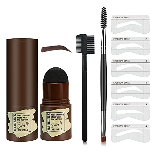 Eyebrow Stamp and Stencil Kit-1 Step Eyebrow Stamp Shaping Kit Eyebrow Powder Stamp Waterproof Long Lasting Instantly Color (Dark Brown)