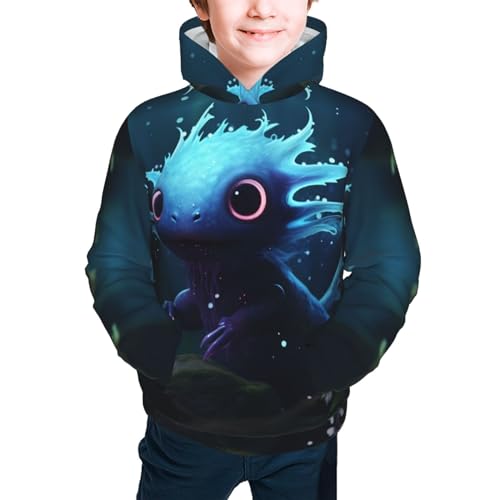Axolotl Youth Long Sleeve Pocket Hoodie Sweatshirt Kids Pullover Hooded Tops2