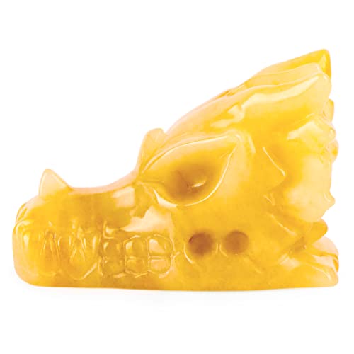 Smq 2" Yellow Jade Crystal Dragon Head Skull Statue Hand Carved Fantasy Gemstone Carved Dragons Figurines Collectibles Sculpture,Reiki Healing Stone For Home,Office Desk Decor #TOP1