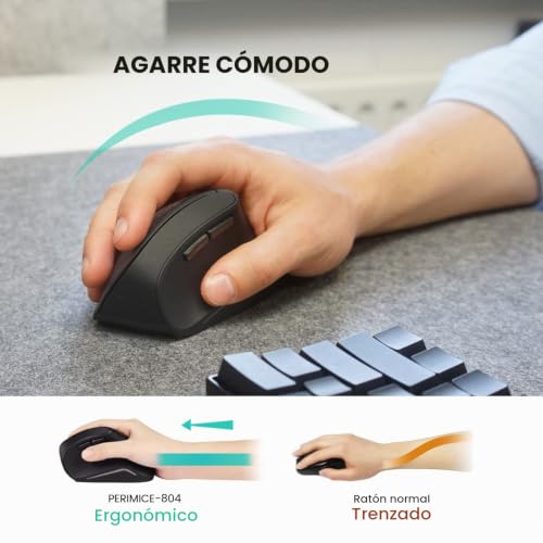 Ratón ergonómico Bluetooth inalámbrico Perixx PERIMICE-804 PC Windows Android diestros negro 3