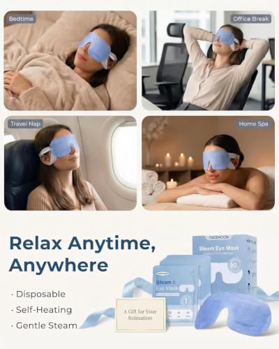 Image of 10 Packs Self Heating Steam Eye Mask: Warm Eye Compress for Dry Eyes, Stye Eye Treatment - Disposable Moist Heated Sleep Mask for Tired Eyes & Headache Relief - Ideal for Travel & Spa Gift(Unscented)