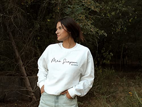 Up2ournecksinfabric, Mrs Sweatshirt - Custom Mrs Sweatshirt - New Mrs - Honeymoon Pajamas - Wedding Gift - Future Mrs. Gift3
