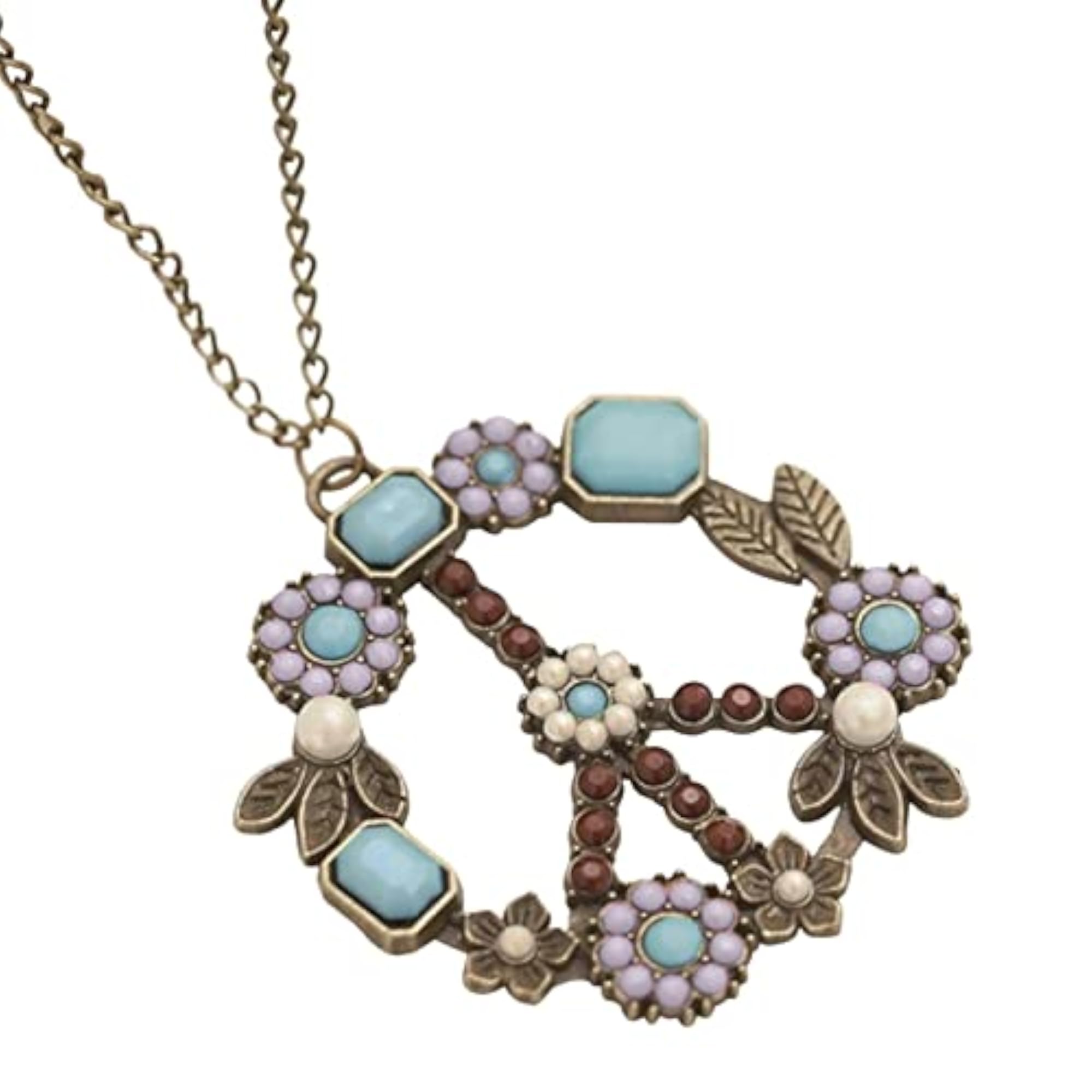 Peace Sign Pendant Necklace with Hipple Link Chain, Purple Charm