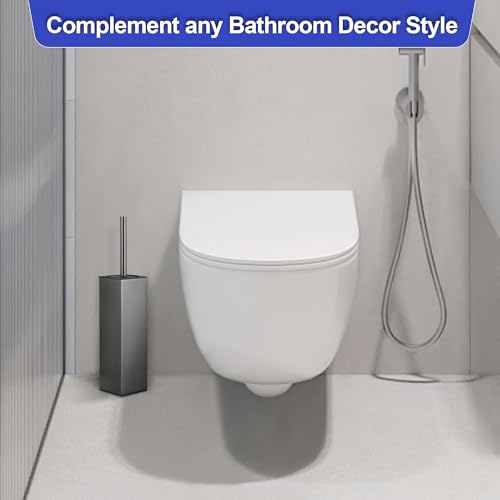 Image of BVL Toilet Brush and Holder Set Gun Gray Freestanding Toilet Bowl Brush for Bathroom