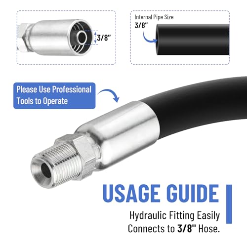 Image of 12 Pack Hydraulic Hose Fittings: 3 /8 inch I.D. Hose x 3 /8 inch NPTF Male with Protection Cover, Hydraulic Hose End Crimp Fitting Kits Compatible with U-Series Hoses