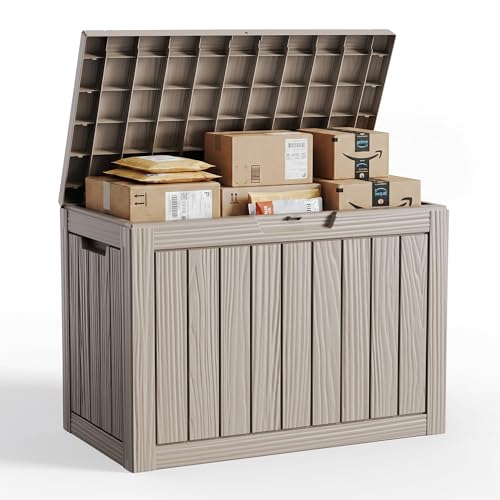 PatioZen 45 Gallon Package Delivery Boxes for Outside, Lokable Secure Resin Package Delivery Box with Lid, Weatherproof and Anti-Theft Storage for Outdoor Front Door, Porch, Curbside, House (Grey)